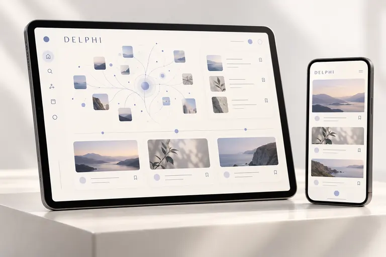 德尔斐计划 · Know Yourself的产品概念效果图，AI 辅助生成；设备与界面为设计展示