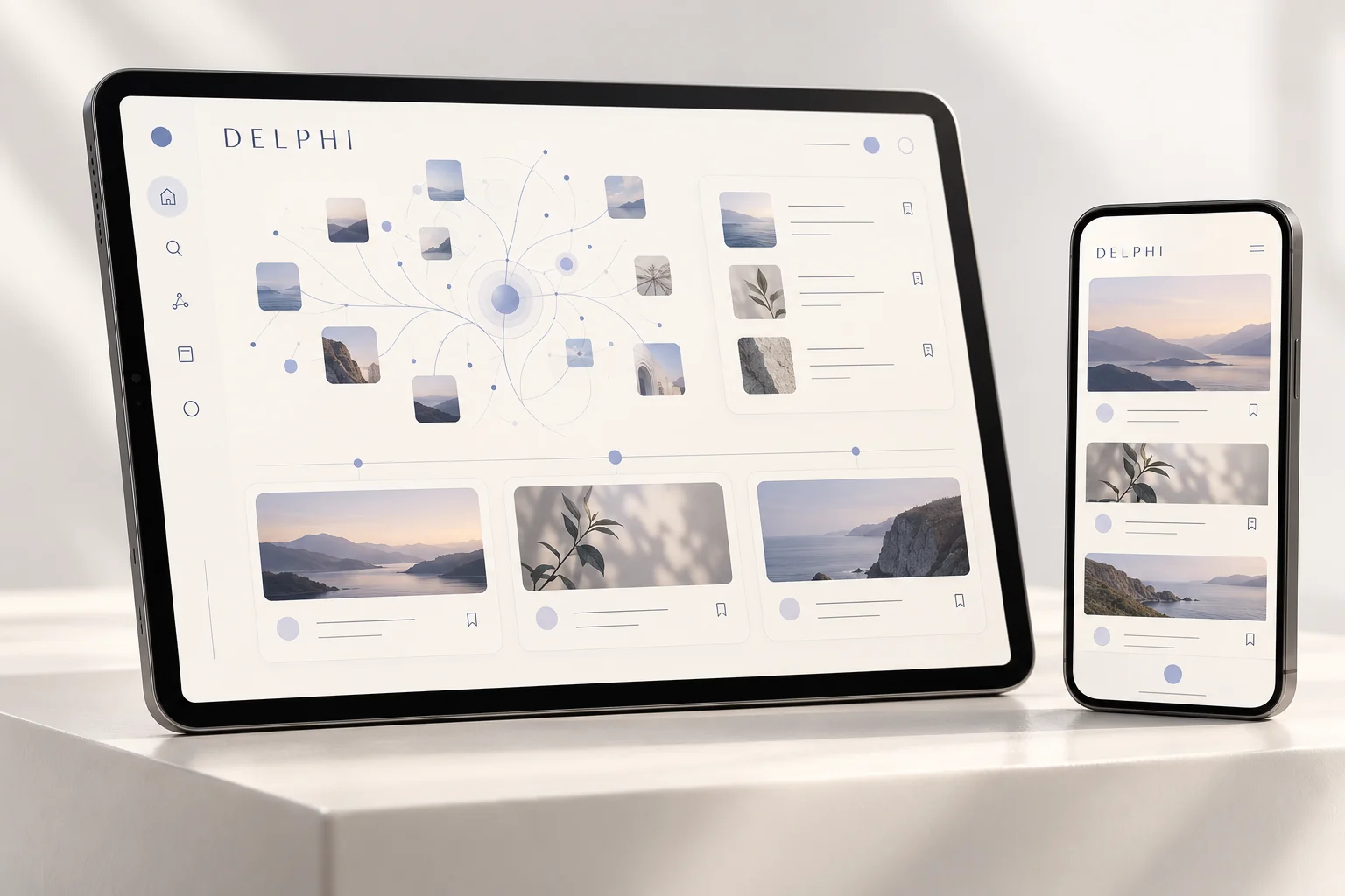 德尔斐计划 · Know Yourself的产品概念效果图，AI 辅助生成；设备与界面为设计展示